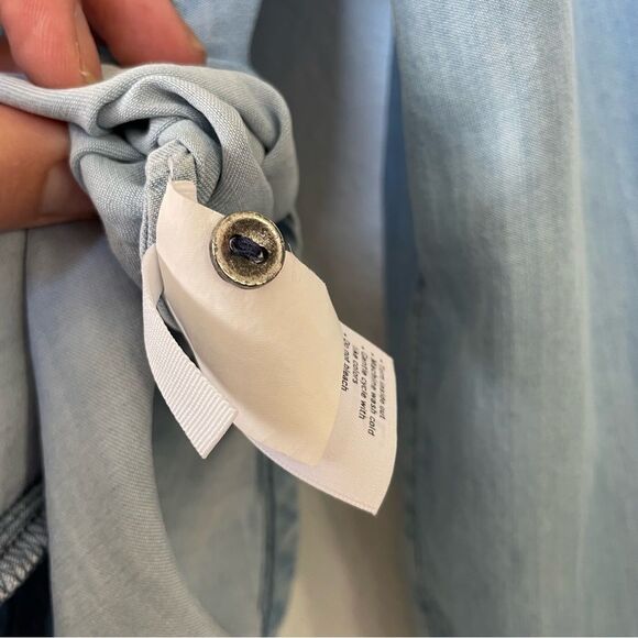 Boho Chambray Button Down Shirt Light Blue Denim with Ruffle Trim, PAIGE size XS - Picture 7 of 7